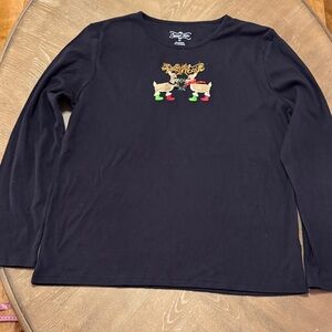Black Long Sleeve Top with Reindeer Embroidery